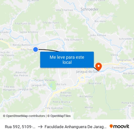 Rua 592, 5109-5299 to Faculdade Anhanguera De Jaraguá Do Sul map
