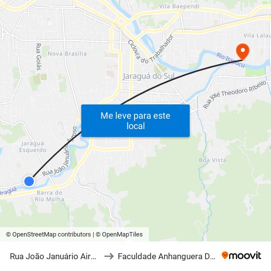 Rua João Januário Airoso, 1731-1851 to Faculdade Anhanguera De Jaraguá Do Sul map