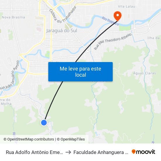 Rua Adolfo Antônio Emendoerfer, 700-846 to Faculdade Anhanguera De Jaraguá Do Sul map