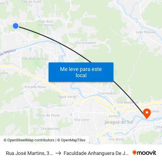 Rua José Martins, 3331-3347 to Faculdade Anhanguera De Jaraguá Do Sul map