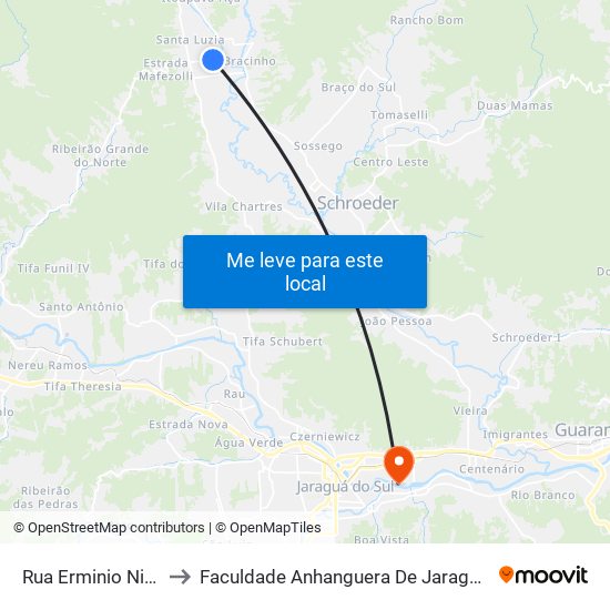 Rua Erminio Nicolini to Faculdade Anhanguera De Jaraguá Do Sul map