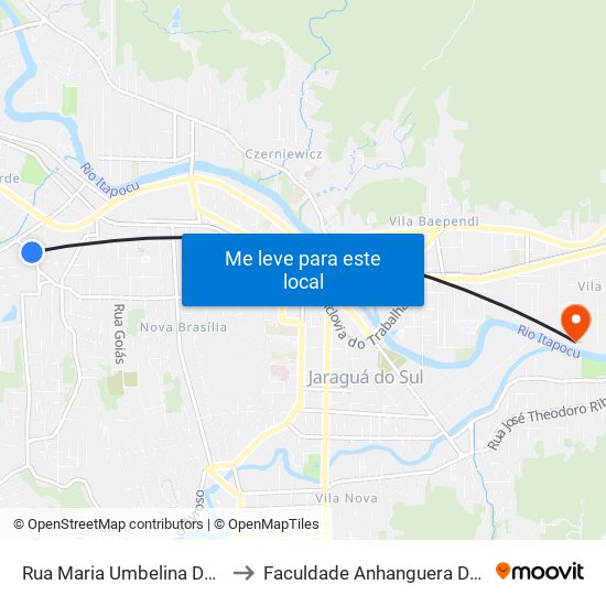 Rua Maria Umbelina Da Silva, 545-701 to Faculdade Anhanguera De Jaraguá Do Sul map