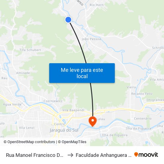 Rua Manoel Francisco Da Costa, 6999-7203 to Faculdade Anhanguera De Jaraguá Do Sul map