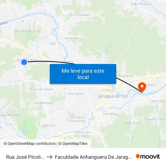 Rua José Pícoli, 670 to Faculdade Anhanguera De Jaraguá Do Sul map