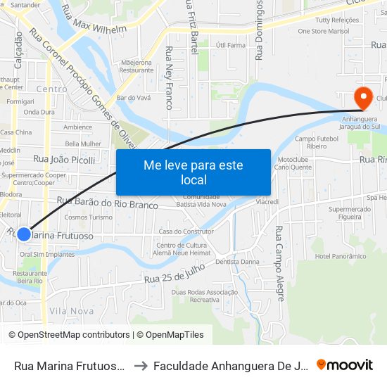 Rua Marina Frutuoso, 173-237 to Faculdade Anhanguera De Jaraguá Do Sul map