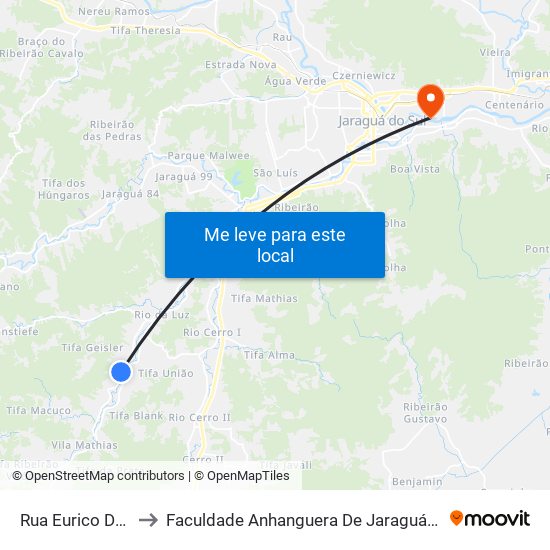 Rua Eurico Duwe to Faculdade Anhanguera De Jaraguá Do Sul map