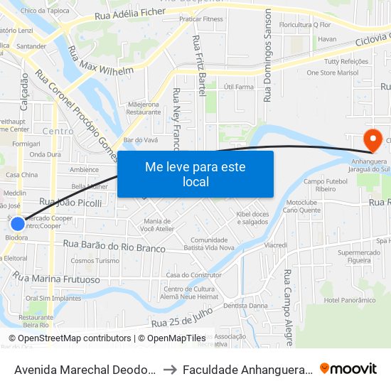 Avenida Marechal Deodoro Da Fonseca, 1020 to Faculdade Anhanguera De Jaraguá Do Sul map
