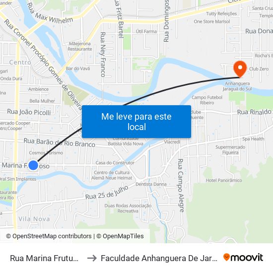 Rua Marina Frutuoso, 486 to Faculdade Anhanguera De Jaraguá Do Sul map