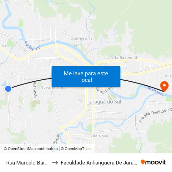 Rua Marcelo Barbi, 280 to Faculdade Anhanguera De Jaraguá Do Sul map