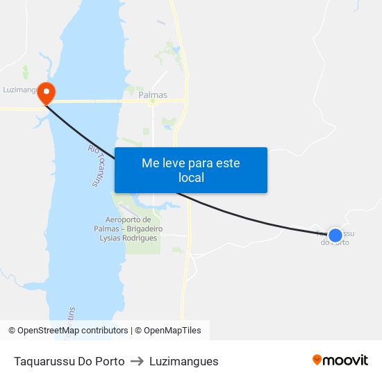 Taquarussu Do Porto to Luzimangues map