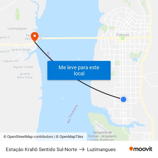 Estaçâo Krahô Sentido Sul-Norte to Luzimangues map
