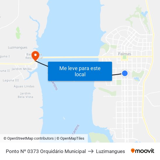Ponto Nº 0373 Orquidário Municipal to Luzimangues map