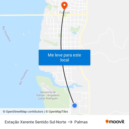 Estação Xerente Sentido Sul-Norte to Palmas map