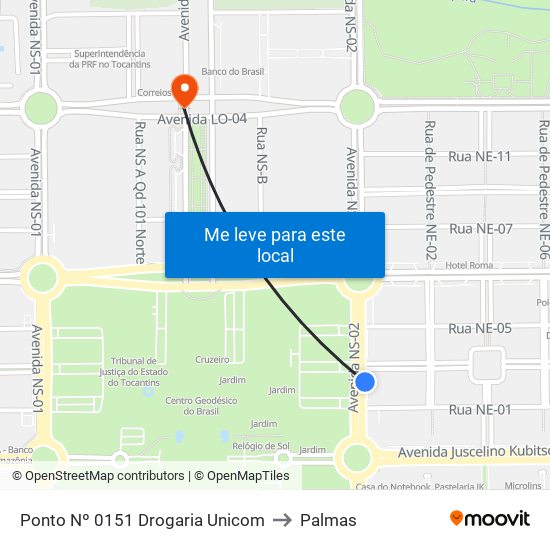 Ponto Nº 0151 Drogaria Unicom to Palmas map