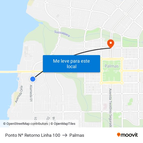 Ponto Nº Retorno Linha 100 to Palmas map