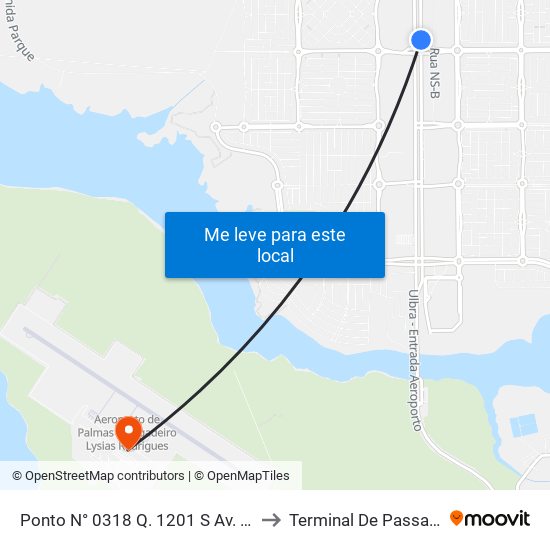 Ponto N° 0318 Q. 1201 S Av. Teotônio to Terminal De Passageiros map