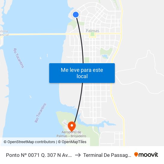 Ponto Nº 0071 Q. 307 N Av. Lo 10 to Terminal De Passageiros map