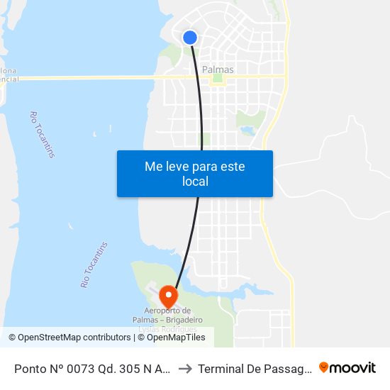 Ponto Nº 0073 Qd. 305 N Av. Ns 5 to Terminal De Passageiros map