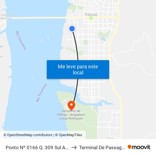 Ponto Nº 0166 Q. 309 Sul Av. Lo 5 to Terminal De Passageiros map