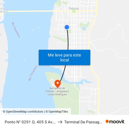 Ponto N° 0291 Q. 405 S Av. Ns 5 to Terminal De Passageiros map