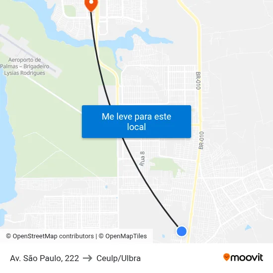 Av. São Paulo, 222 to Ceulp/Ulbra map