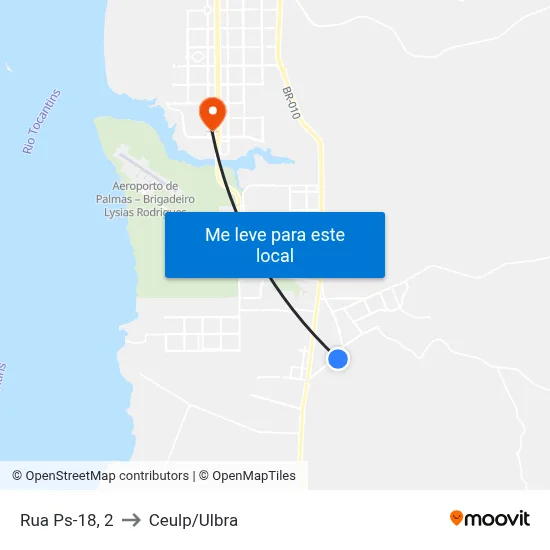 Rua Ps-18, 2 to Ceulp/Ulbra map