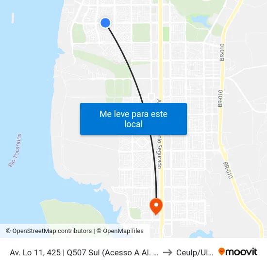 Av. Lo 11, 425 | Q507 Sul (Acesso A Al. Circ. 2) to Ceulp/Ulbra map