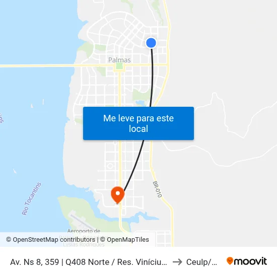 Av. Ns 8, 359 | Q408 Norte / Res. Vinícius De Morais to Ceulp/Ulbra map