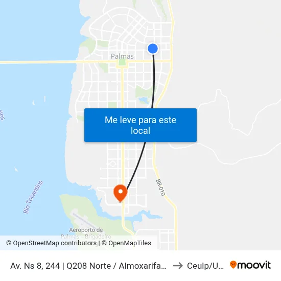 Av. Ns 8, 244 | Q208 Norte / Almoxarifado Seduc to Ceulp/Ulbra map