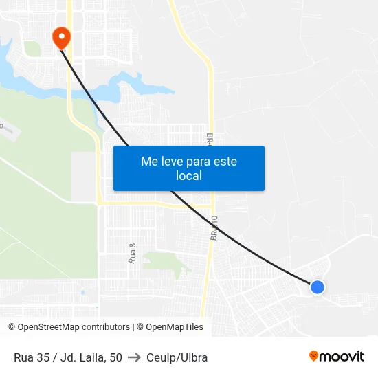 Rua 35 / Jd. Laila, 50 to Ceulp/Ulbra map