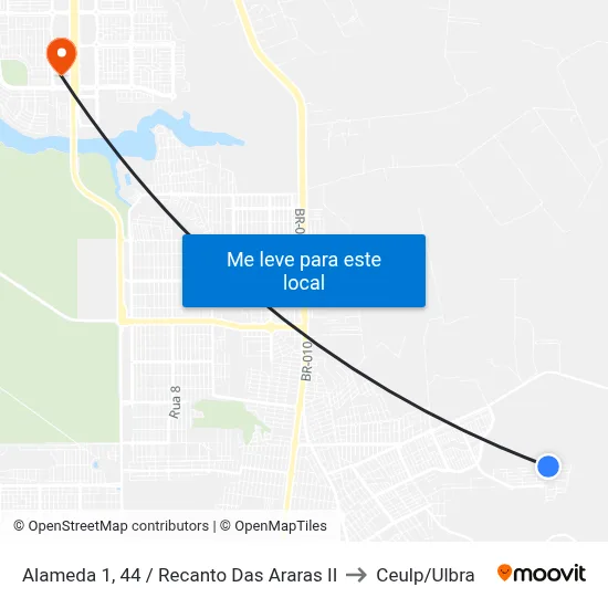 Alameda 1, 44 / Recanto Das Araras II to Ceulp/Ulbra map
