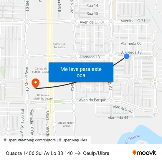 Quadra 1406 Sul Av Lo 33 140 to Ceulp/Ulbra map