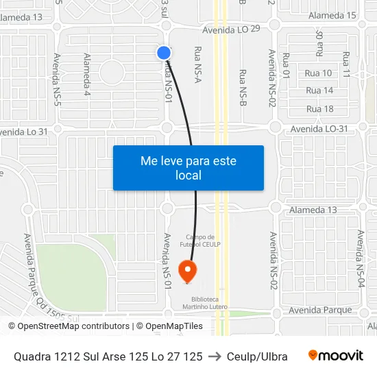 Quadra 1212 Sul Arse 125 Lo 27 125 to Ceulp/Ulbra map