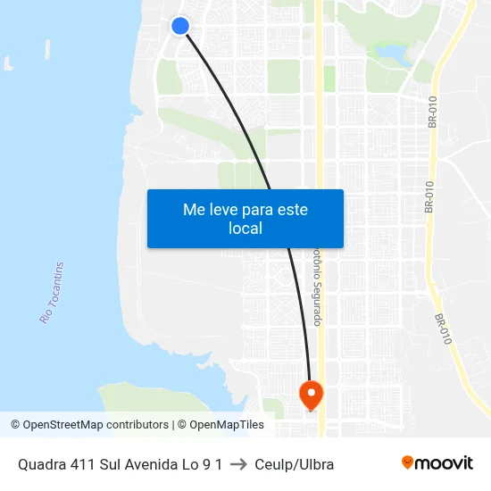 Quadra 411 Sul Avenida Lo 9 1 to Ceulp/Ulbra map