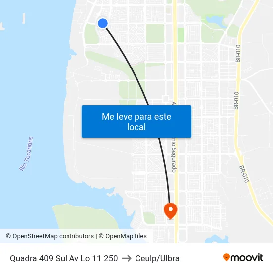 Quadra 409 Sul Av Lo 11 250 to Ceulp/Ulbra map