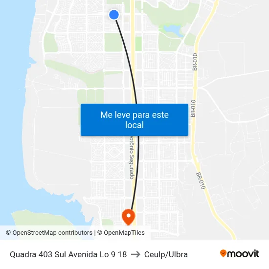 Quadra 403 Sul Avenida Lo 9 18 to Ceulp/Ulbra map