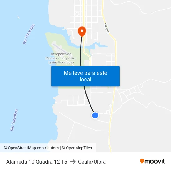 Alameda 10 Quadra 12 15 to Ceulp/Ulbra map
