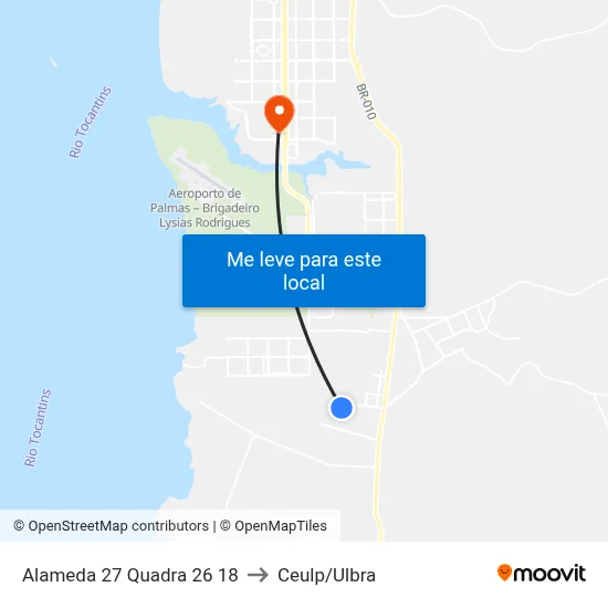 Alameda 27 Quadra 26 18 to Ceulp/Ulbra map