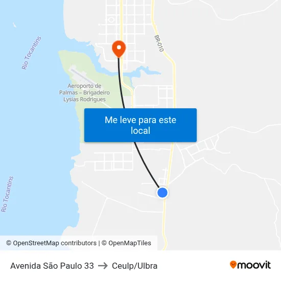 Avenida São Paulo 33 to Ceulp/Ulbra map