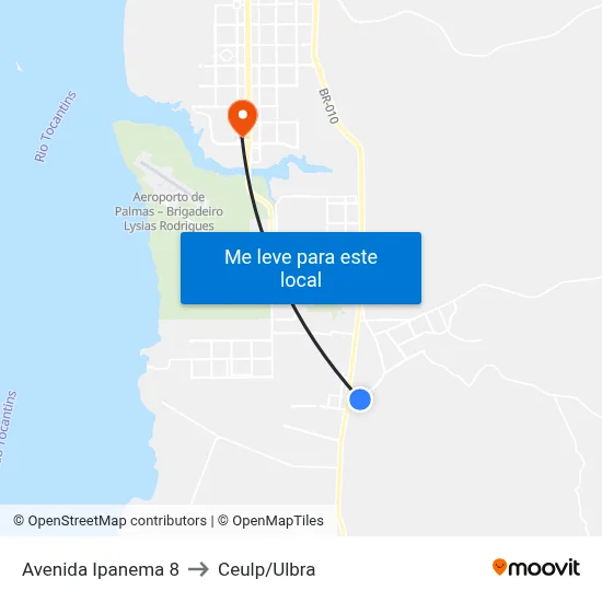 Avenida Ipanema 8 to Ceulp/Ulbra map