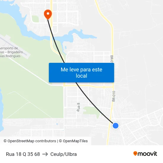 Rua 18 Q 35 68 to Ceulp/Ulbra map