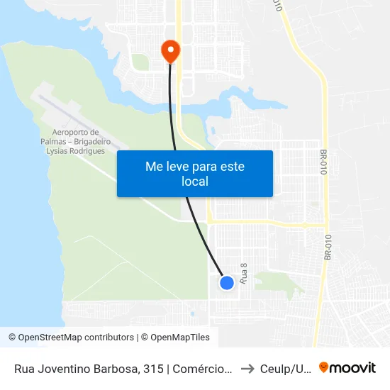 Rua Joventino Barbosa, 315 | Comércio Sul Norte to Ceulp/Ulbra map