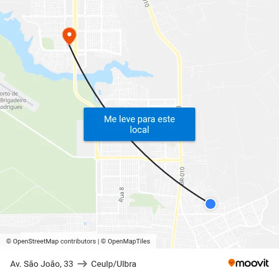 Av. São João, 33 to Ceulp/Ulbra map