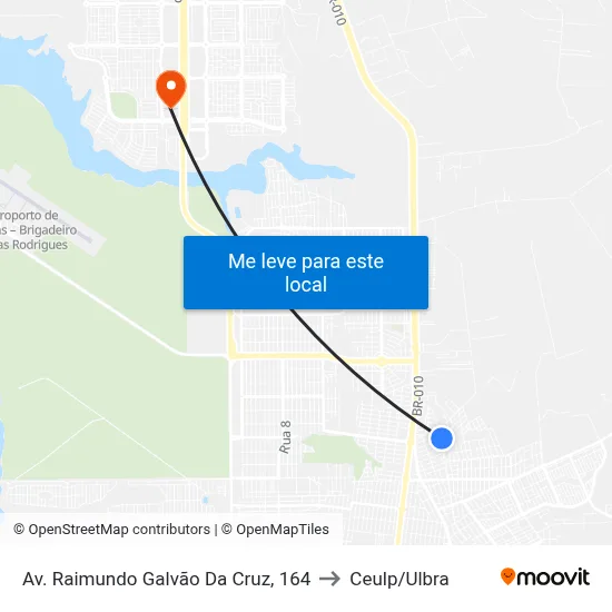Av. Raimundo Galvão Da Cruz, 164 to Ceulp/Ulbra map