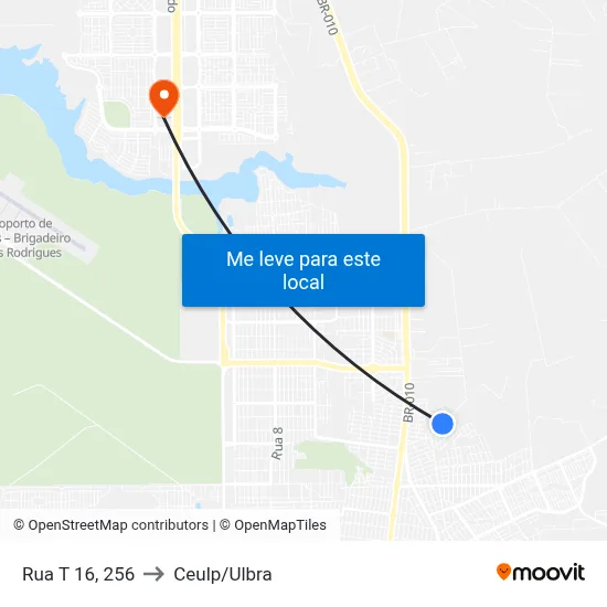 Rua T 16, 256 to Ceulp/Ulbra map