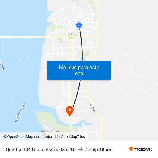 Quadra 304 Norte Alameda 6 16 to Ceulp/Ulbra map