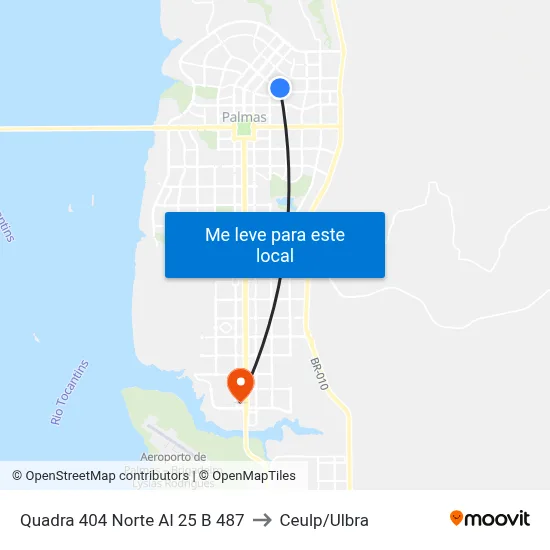 Quadra 404 Norte Al 25 B 487 to Ceulp/Ulbra map