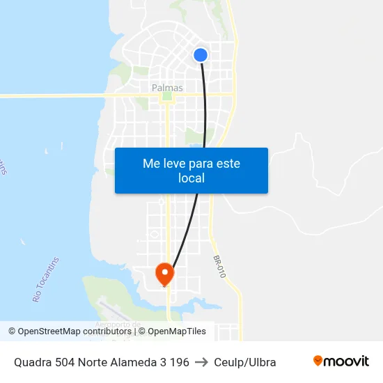 Quadra 504 Norte Alameda 3 196 to Ceulp/Ulbra map