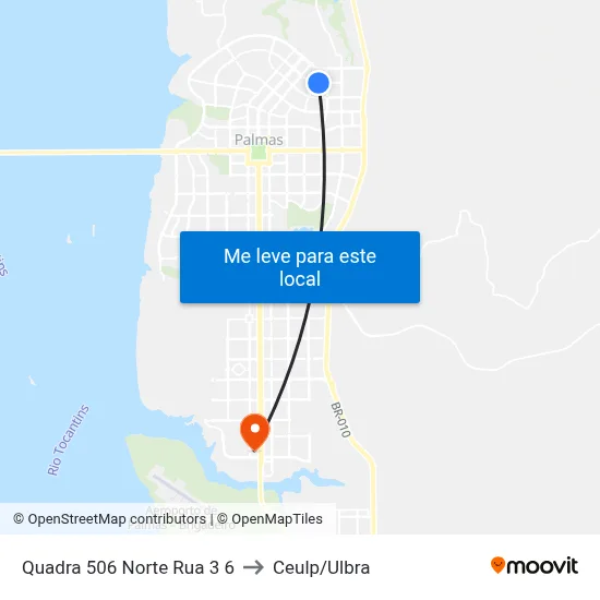 Quadra 506 Norte Rua 3 6 to Ceulp/Ulbra map