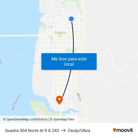 Quadra 504 Norte Al 9 A 243 to Ceulp/Ulbra map